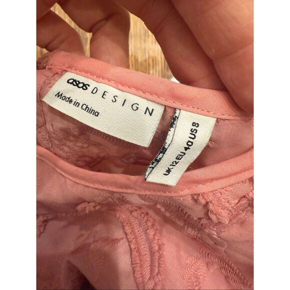 ASOS Design Pink Textured Jacquard Belted Romantic Chic Midi Skater Dress Size 8 - Picture 5 of 5